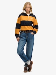 Superdry Navy Blue & Yellow Stripe Heritage Stripe Rugby Top - Image 3 of 5