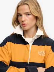 Superdry Navy Blue & Yellow Stripe Heritage Stripe Rugby Top - Image 4 of 5