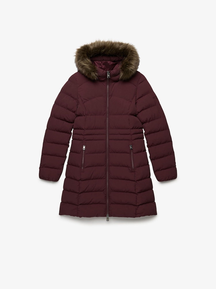 Superdry Red Hood Faux Fur Fuji Mid Length Jacket - Image 1 of 1