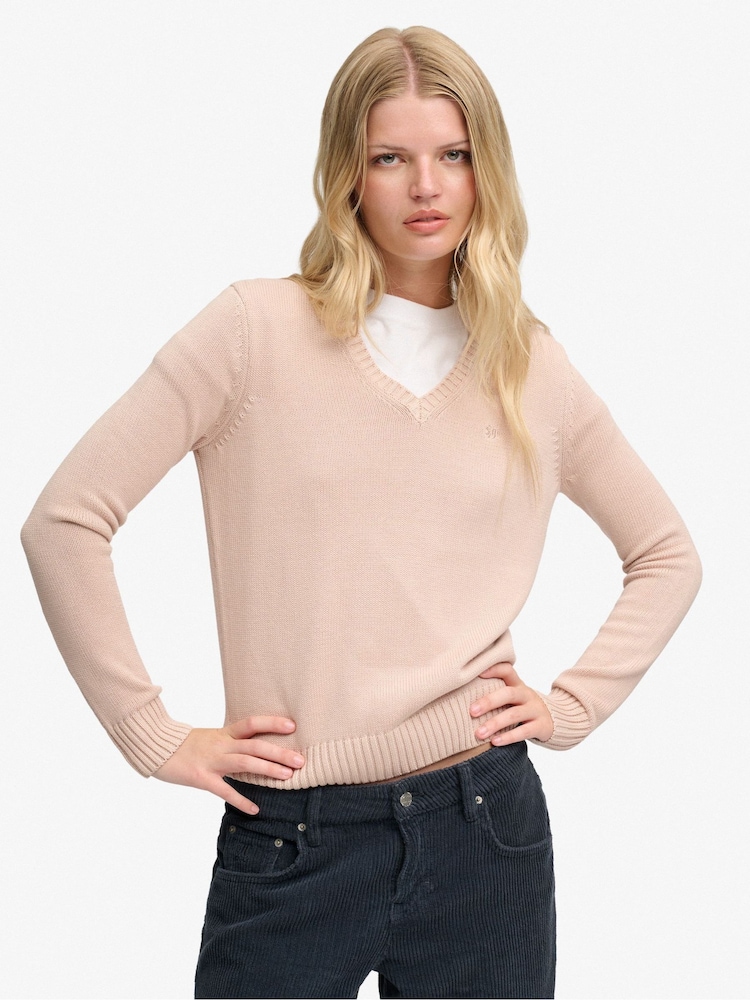 Rosa - Suéter Cuello de pico lavado Superdry - Imagen 1 de 7