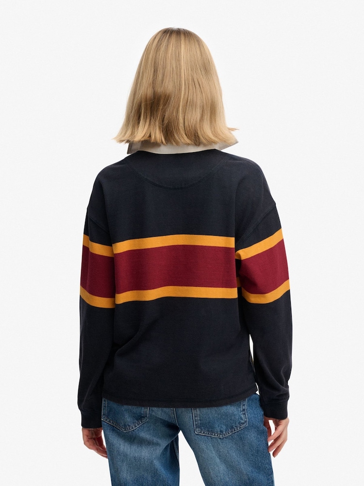 Superdry Navy & Red Stripe Heritage Stripe Rugby Top - Image 2 of 6