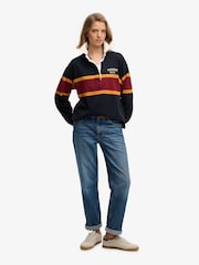 Superdry Navy & Red Stripe Heritage Stripe Rugby Top - Image 3 of 6