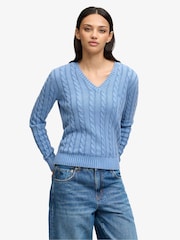Superdry Washed V Neck Cable Jumper - Imagen 1 de 5