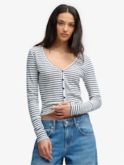 Superdry Blue Stripe Athletic Essential Pointelle Cardigan - Image 1 of 6