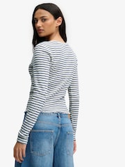 Superdry Blue Stripe Athletic Essential Pointelle Cardigan - Image 2 of 6