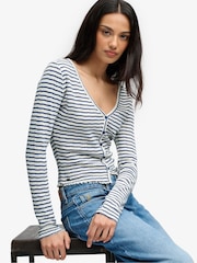 Superdry Blue Stripe Athletic Essential Pointelle Cardigan - Image 5 of 6