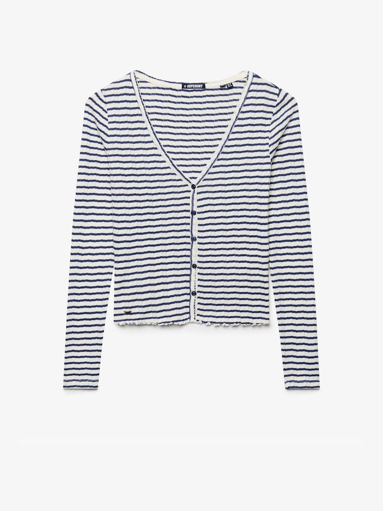 Superdry Blue Stripe Athletic Essential Pointelle Cardigan - Image 6 of 6