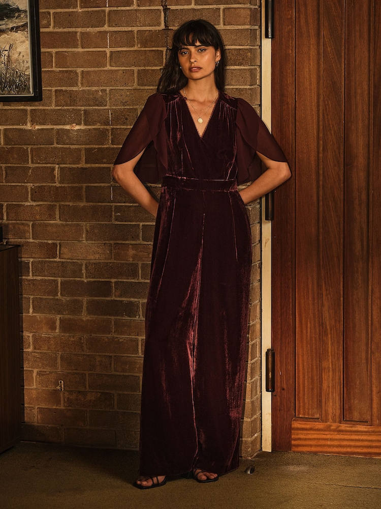 FatFace Wine Opal Velvet Jumpsuit - Image 1 of 6 FatFace Wine Opal Velvet Jumpsuit - Image 1 of 6