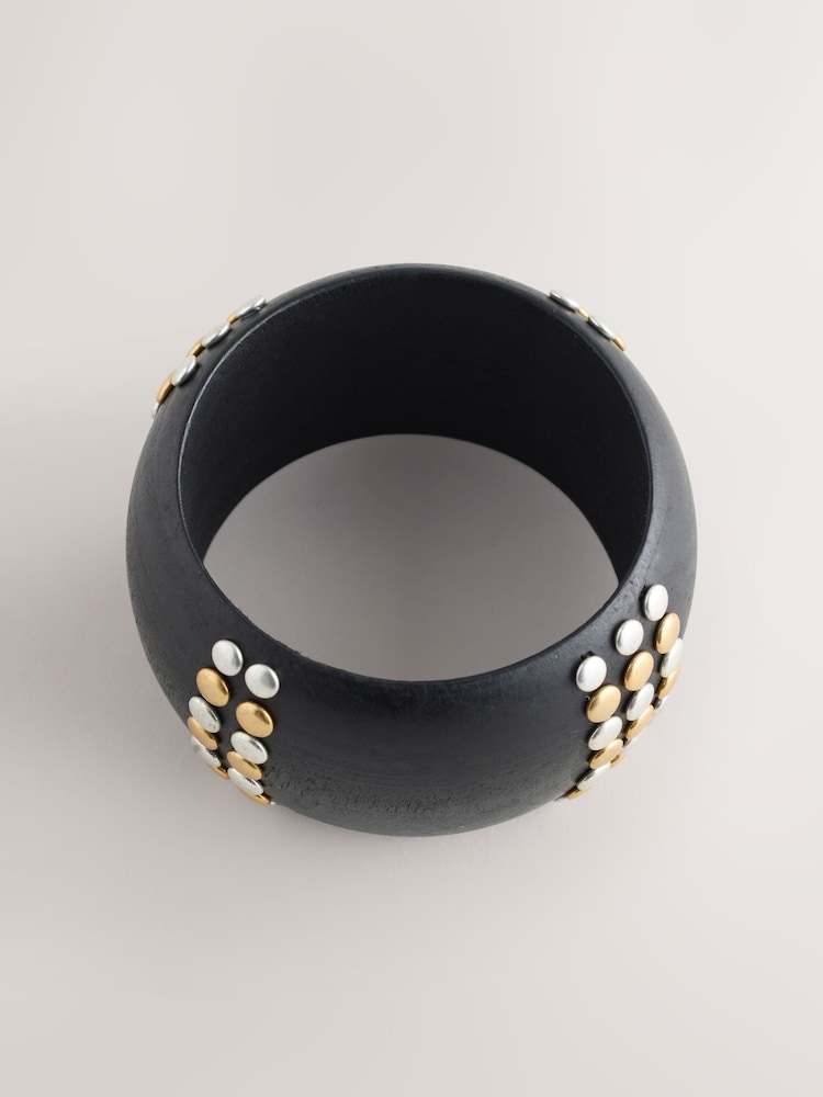 Black Wooden Studded Bangle - Image 1 of 3