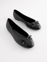Black Leather Lined Round Toe Leather Ballet Shoes - Image 1 of 10