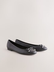 Black Leather Lined Round Toe Leather Ballet Shoes - Image 2 of 10