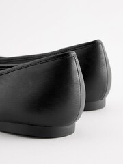 Black Leather Lined Round Toe Leather Ballet Shoes - Image 4 of 10