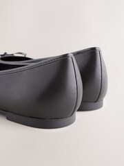 Black Leather Lined Round Toe Leather Ballet Shoes - Image 8 of 10