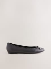 Black Leather Lined Round Toe Leather Ballet Shoes - Image 9 of 10
