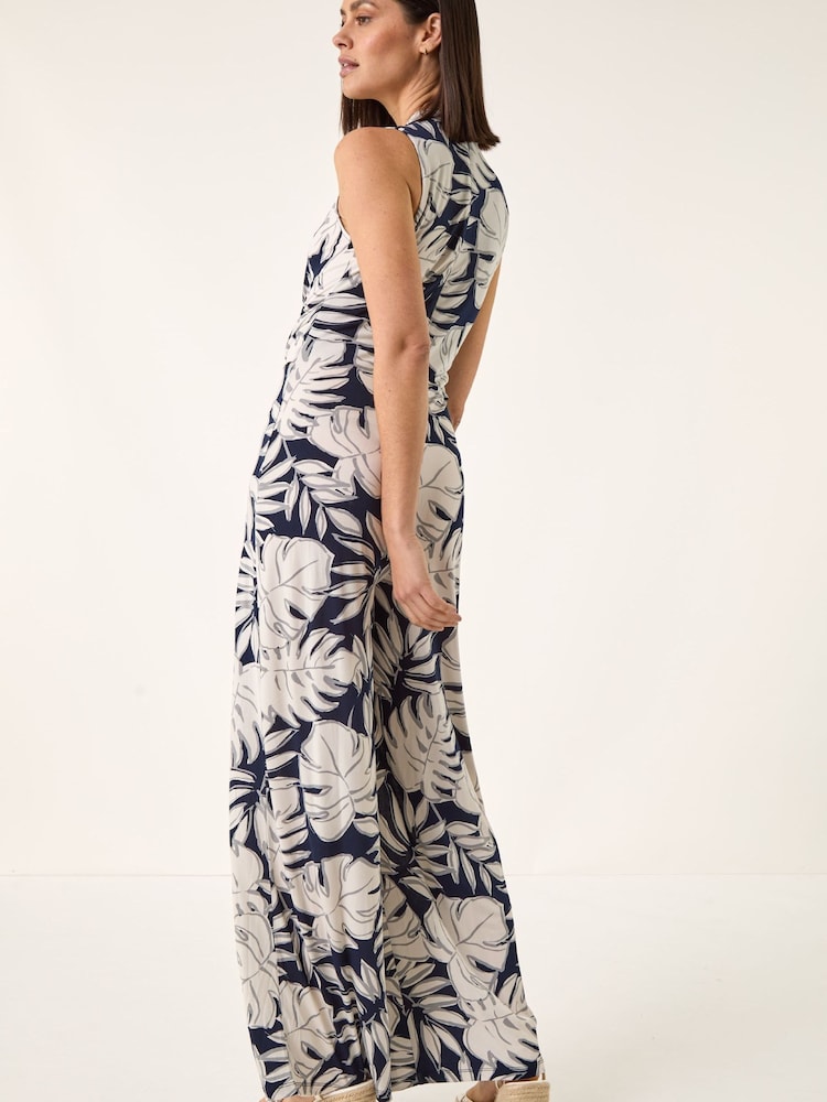 Roman White Palm Leaf Print Jumpsuit - Image 2 of 5