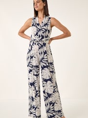 Roman White Palm Leaf Print Jumpsuit - Image 4 of 5