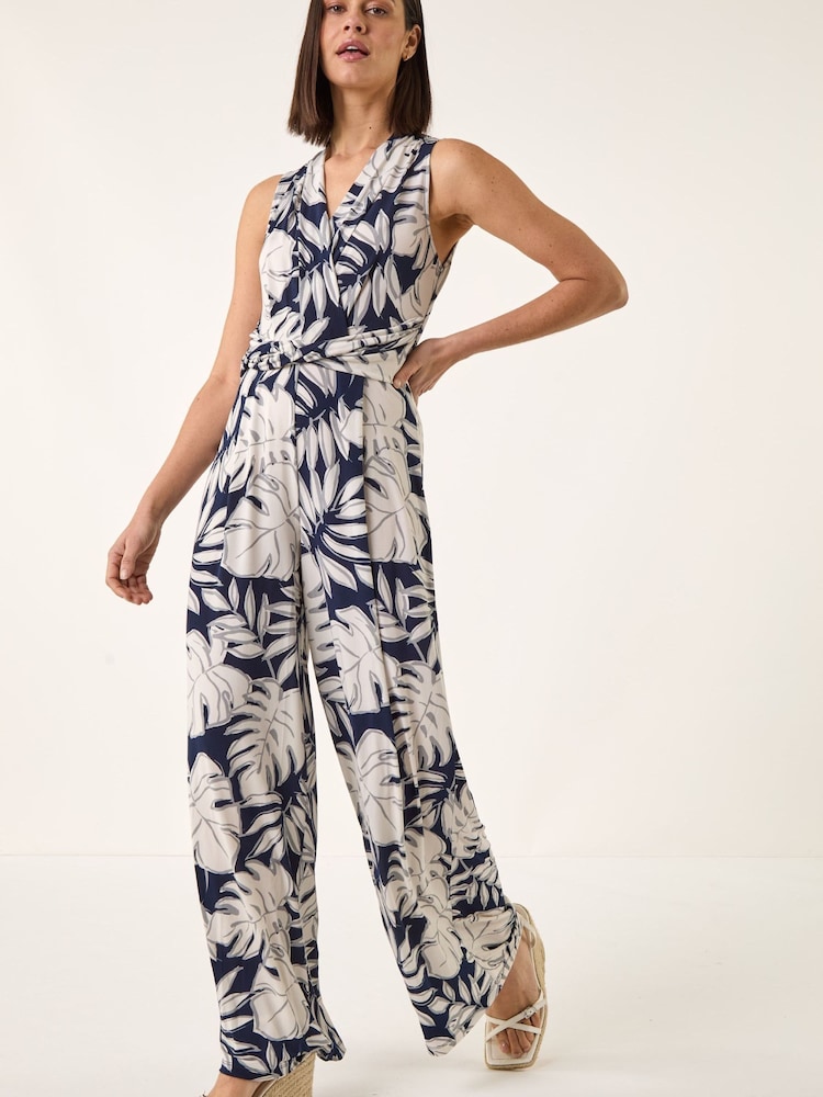 Roman White Palm Leaf Print Jumpsuit - Image 5 of 5