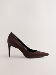 Chocolate Brown Leather Lined Suede Mid Point Court Shoes - Image 1 of 6