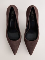 Chocolate Brown Leather Lined Suede Mid Point Court Shoes - Image 2 of 6