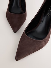 Chocolate Brown Leather Lined Suede Mid Point Court Shoes - Image 4 of 6