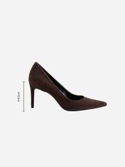 Chocolate Brown Leather Lined Suede Mid Point Court Shoes - Image 6 of 6