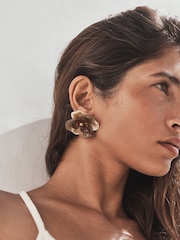 Brown Resin Flower Stud Earrings - Image 1 of 6