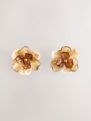 Brown Resin Flower Stud Earrings - Image 4 of 6
