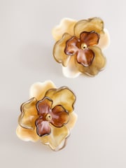 Brown Resin Flower Stud Earrings - Image 5 of 6