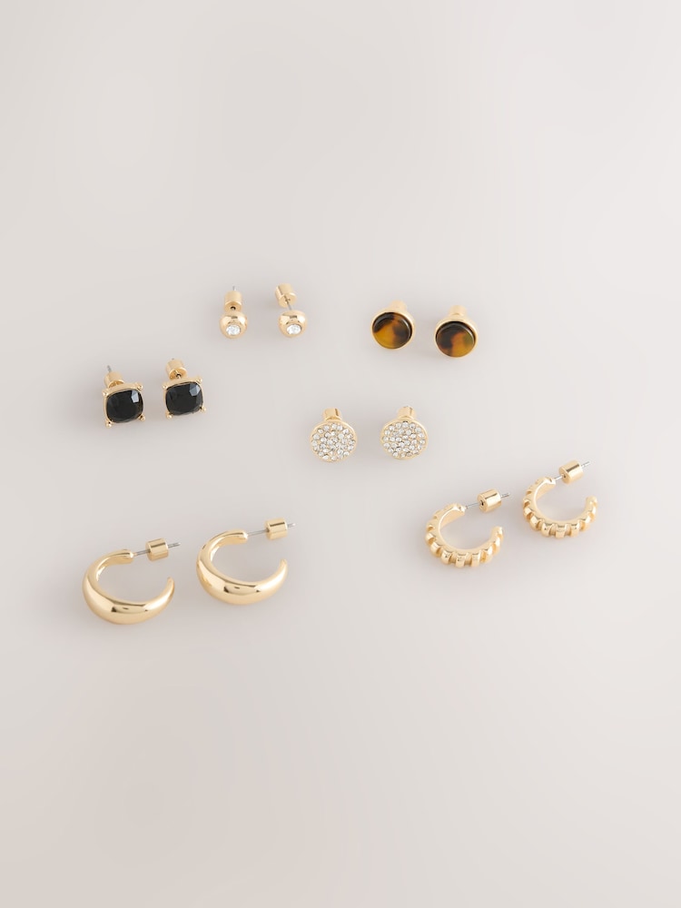 Brown/Gold Stud and Hoop Earrings 6 Pack - Image 1 of 3