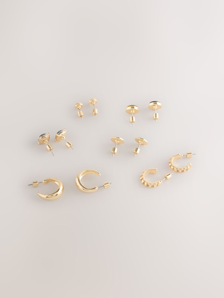 Brown/Gold Stud and Hoop Earrings 6 Pack - Image 2 of 3