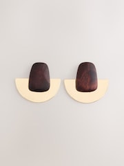 Brown Wooden Fan Stud Earrings - Image 1 of 3