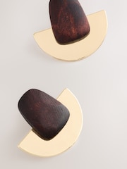 Brown Wooden Fan Stud Earrings - Image 2 of 3