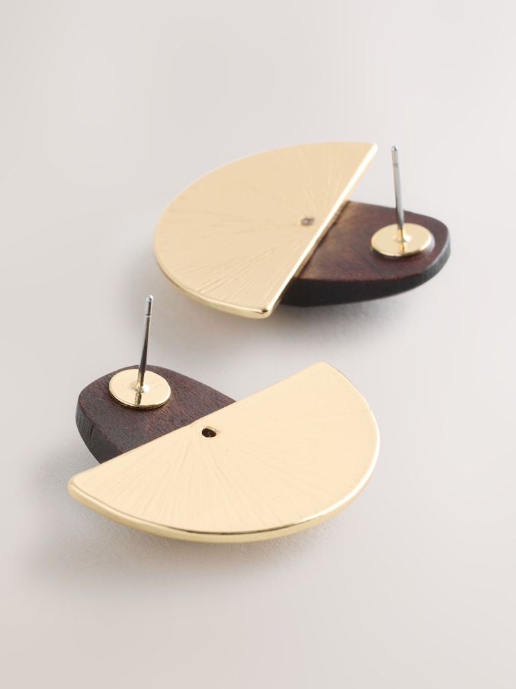Brown Wooden Fan Stud Earrings - Image 3 of 3