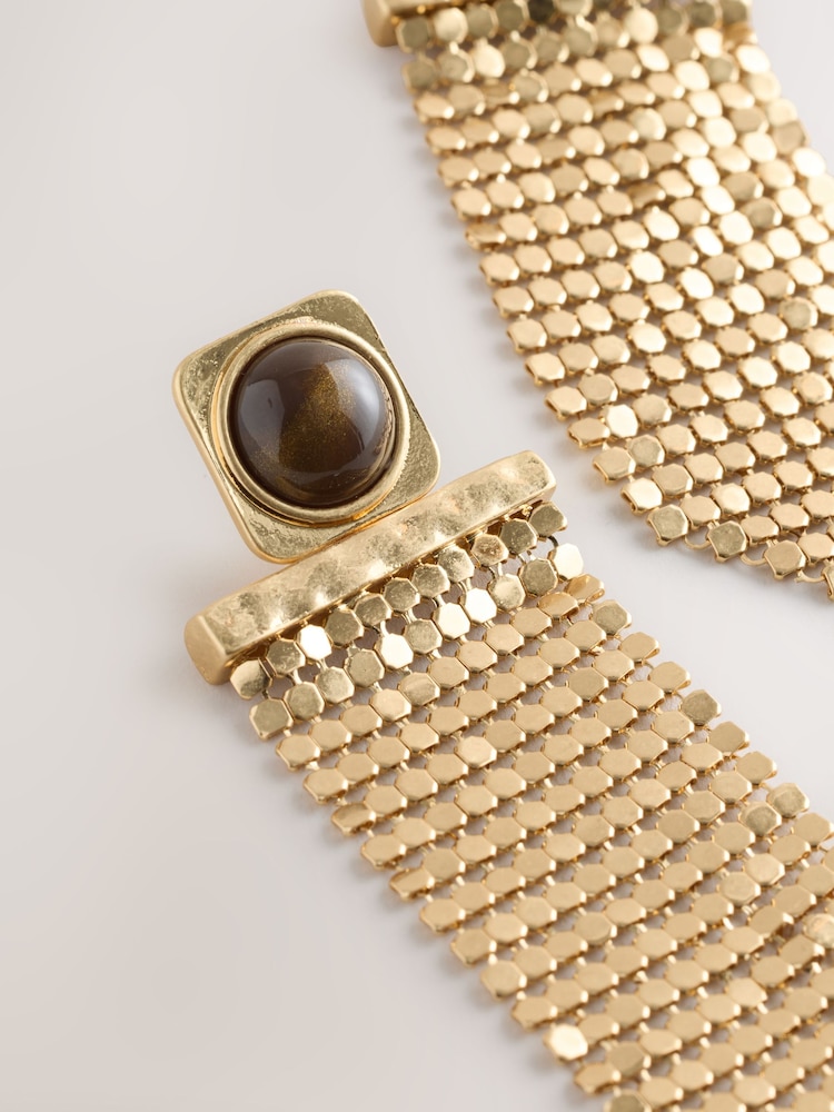 Gold Tone/ Brown Resin Chainmail Drop Earrings - Image 2 of 3 Gold Tone/ Brown Resin Chainmail Drop Earrings - Image 2 of 3