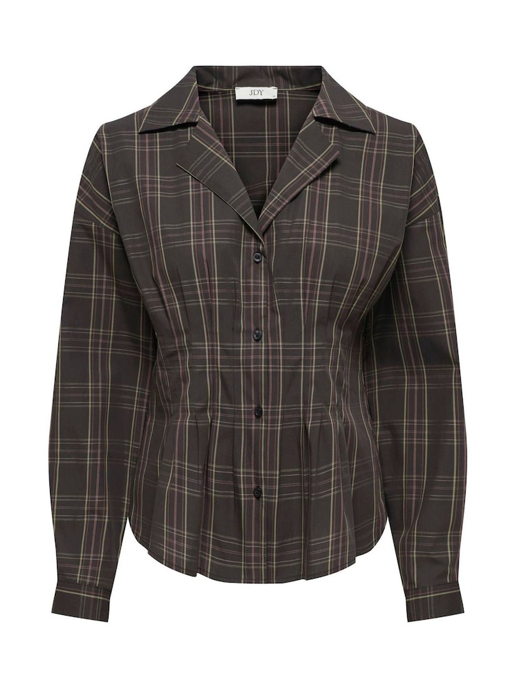 JDY Brown Check Fitted Shirt - Image 1 of 2