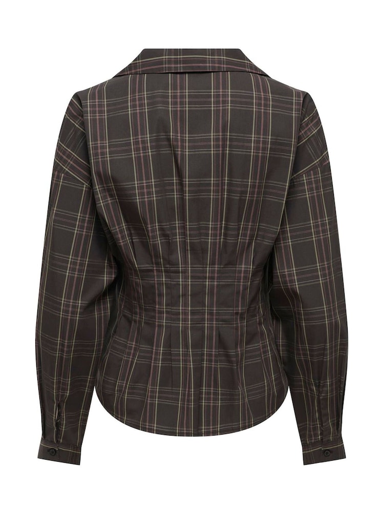 JDY Brown Check Fitted Shirt - Image 2 of 2