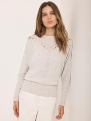 Mint Velvet Grey Cotton Blend Stitch Detail Jumper - Image 4 of 7