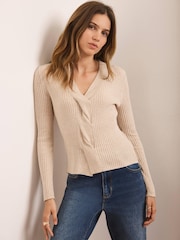 Mint Velvet Natural Twist Knit Ribbed Top - Image 1 of 6