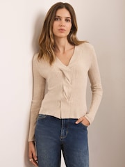 Mint Velvet Natural Twist Knit Ribbed Top - Image 3 of 6
