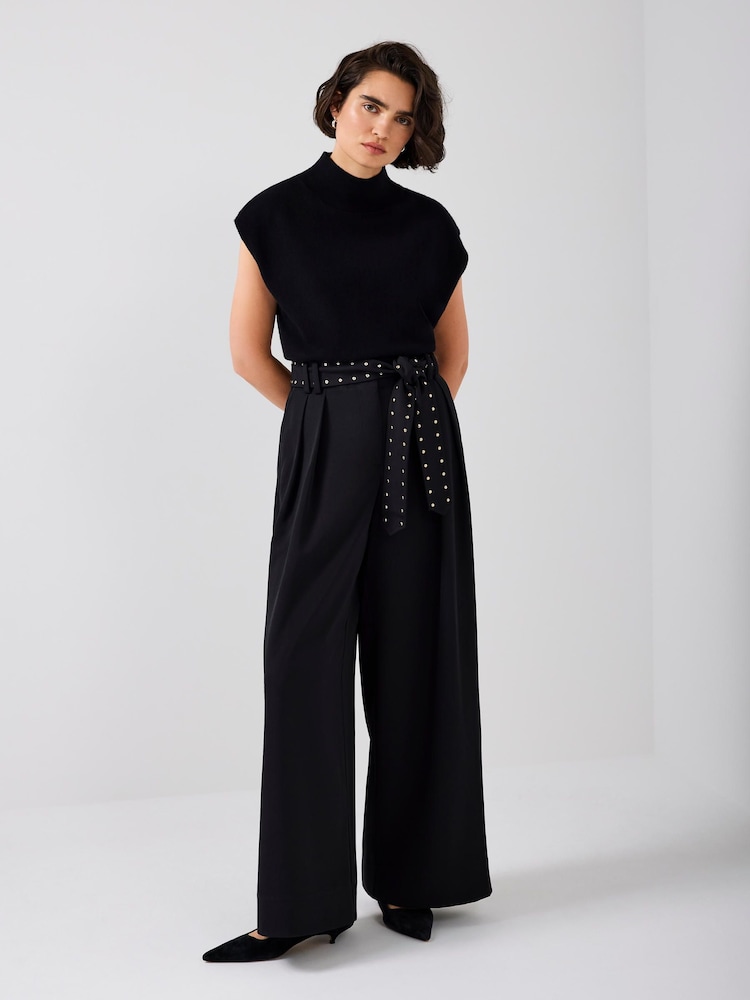 Mint Velvet Black Belted Wide Trousers - Image 2 of 8