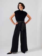 Mint Velvet Black Belted Wide Trousers - Image 6 of 8