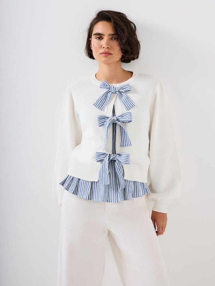 Mint Velvet White Cotton Blend Bow Detail Jumper - Image 1 of 4