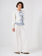 Mint Velvet White Cotton Blend Bow Detail Jumper - Image 2 of 4