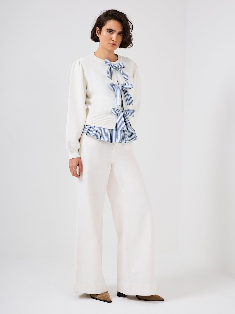 Mint Velvet White Cotton Blend Bow Detail Jumper - Image 2 of 4