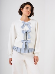 Mint Velvet White Cotton Blend Bow Detail Jumper - Image 3 of 4