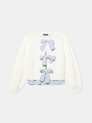 Mint Velvet White Cotton Blend Bow Detail Jumper - Image 7 of 8