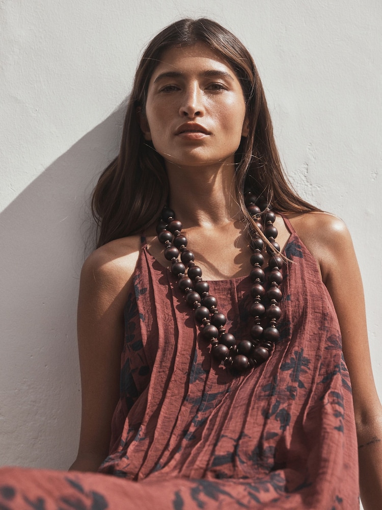 Wood 2 Layer Wooden Beaded Necklace - Image 1 of 5 Wood 2 Layer Wooden Beaded Necklace - Image 1 of 5