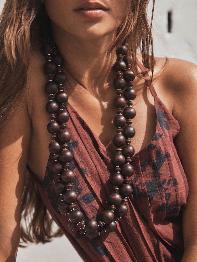 Wood 2 Layer Wooden Beaded Necklace - Image 2 of 5 Wood 2 Layer Wooden Beaded Necklace - Image 2 of 5