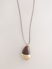 Gold Tone / Brown Resin Pendant Cord Long Necklace - Image 4 of 6