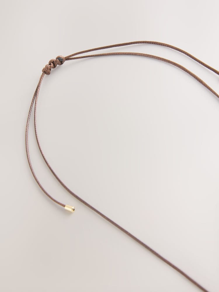 Gold Tone / Brown Resin Pendant Cord Long Necklace - Image 6 of 6